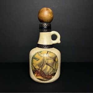 Vintage Fausto Confuri  Leather Wrapped Decanter Bottle Nautical Ship Italy 8.5”